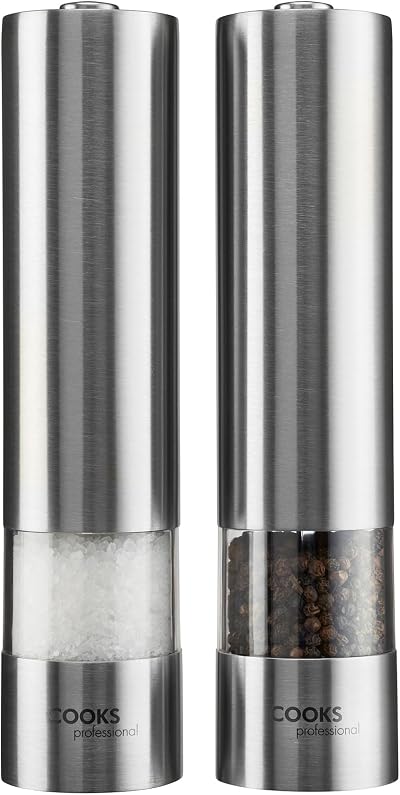 Cooks Professional Electric Salt & Pepper Mill Set - Adjustable Grinders