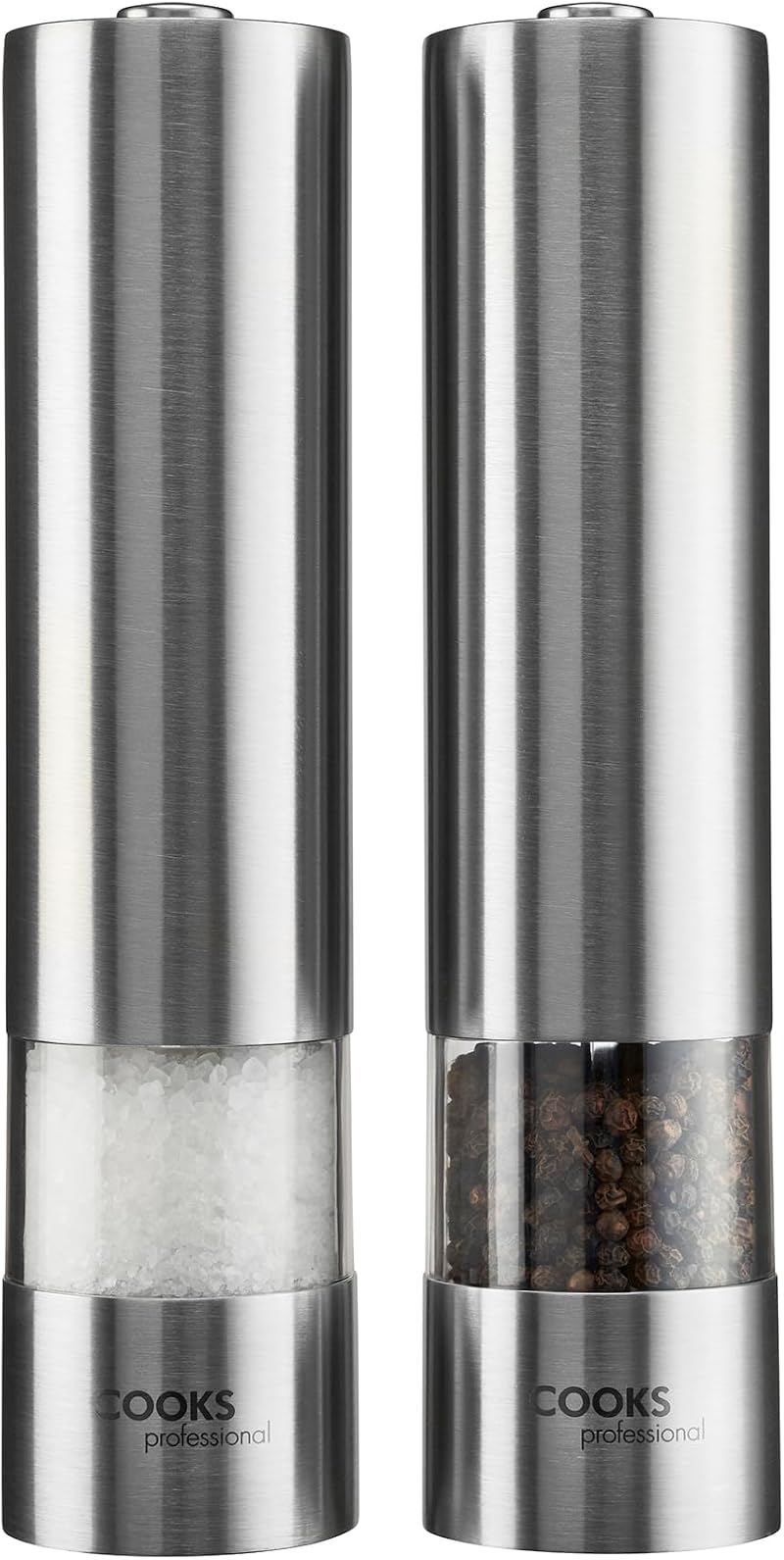 Cooks Professional Electric Salt & Pepper Mill Set - Adjustable Grinders