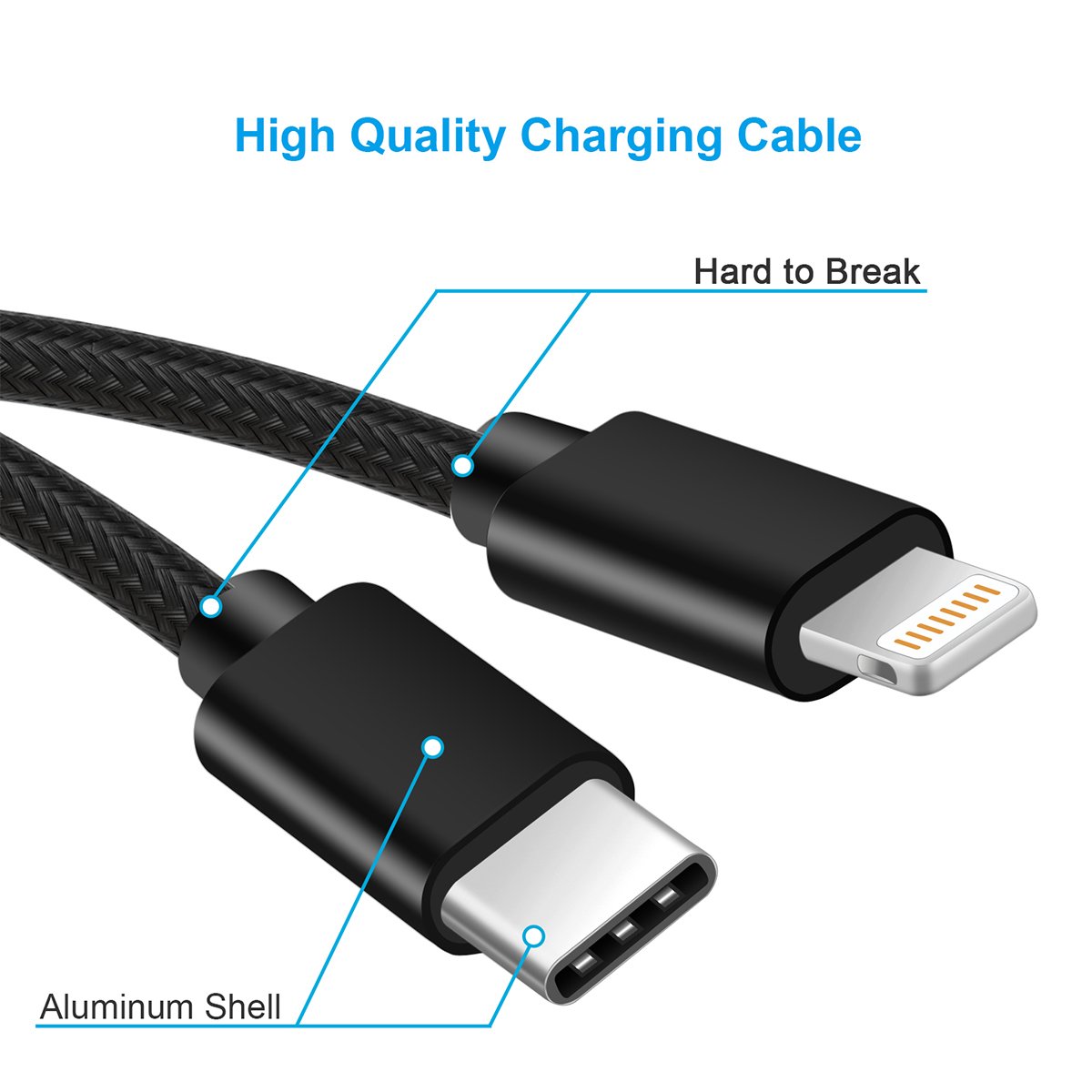 Câble USB Type C vers Lightning,Hunda [Lot de 2] 1m Câble de Donnée pour iPhone iPad Connecteur Apple Macbook 2015,Macbook pro 2016,Google Chromebook,HP Pavilion X20,Nokia N1 Tablette et plus