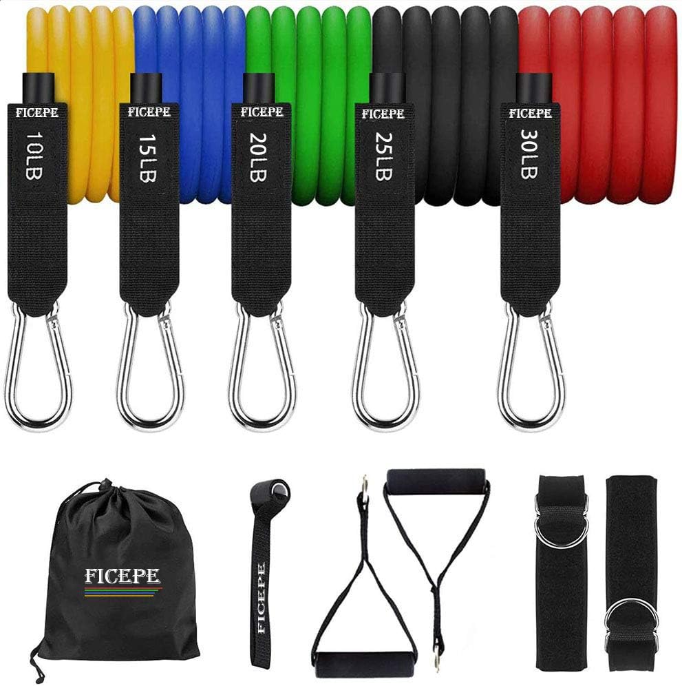 Resistance Bands Set, Including 5 Stackable Exercise Bands with Door Anchor, Ankle Straps, for Resistance Training, Physical Therapy, Home Workouts.