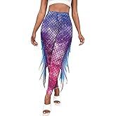 color cosplayer Mermaid Yoga Print Leggings for Women Plus Size Fish Scale High Waisted Pants Halloween Costume Tights