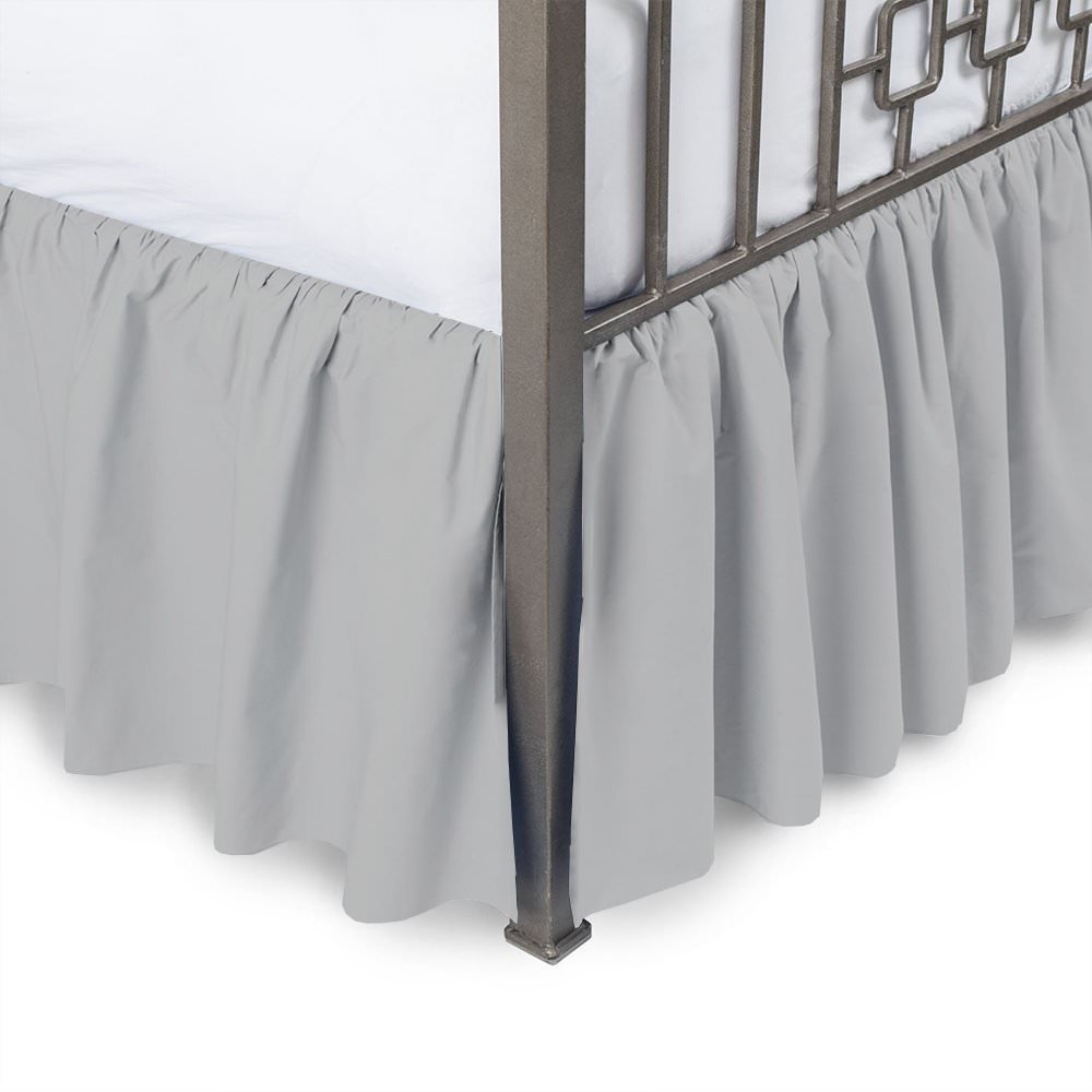 Sleepwell Light Grey Solid, Twin-XL Size Ruffled Bed Skirt 18 inch Drop Split Corner,100 Percent Pure Egyptian Cotton 400 Thread Count, Wrinkle & Fade Resistant