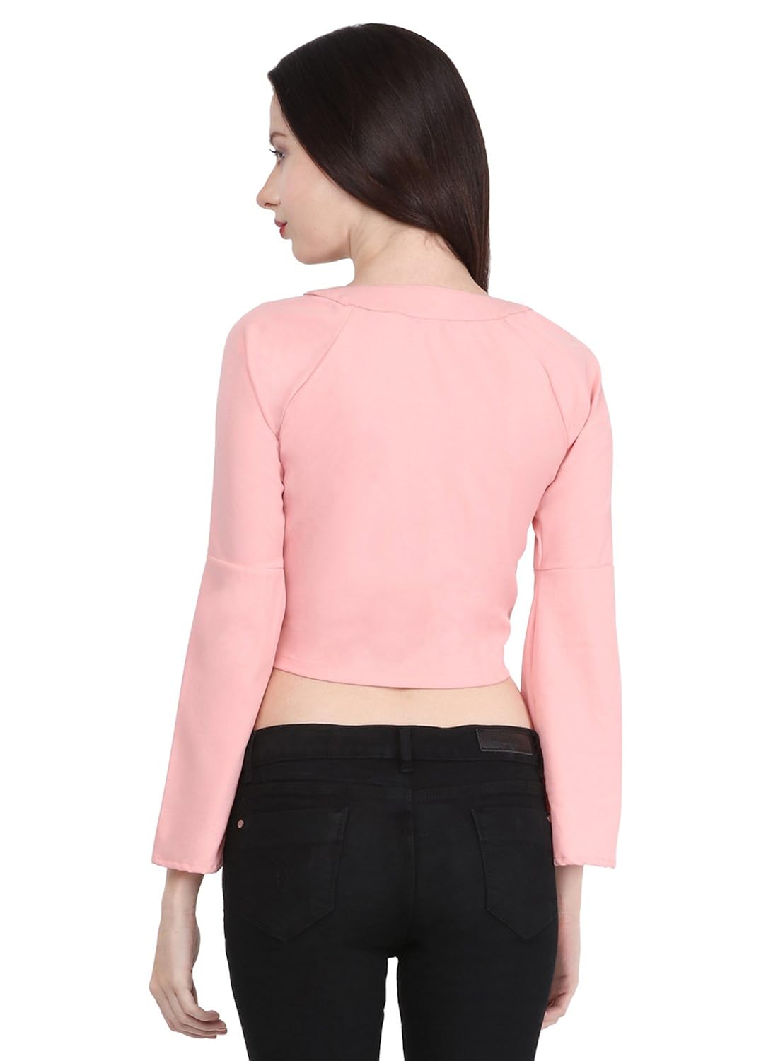 martini pink bell sleeve moss lycra embellished party crop top