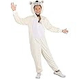 Polar Bear Costume Outfit for Kids - Soft Faux Fur Hooded Jumpsuit with Stuffed Snout, Tail, and Embroidered Details