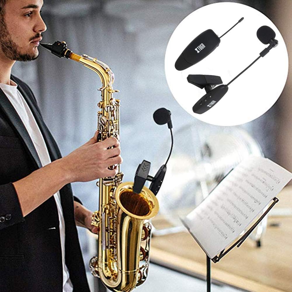 XTUGA UHF Wireless Instrument Condenser Microphone Clip Mic Gooseneck 130ft Stable Wireless Transmission 1/8＆1/4'' Port Great for Horns,Trumpets,Clarinets,Saxophones Cameras (KX621 Clip): Home Audio & Theater
