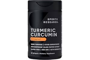 Sports Research® Turmeric Curcumin C3 Complex® w/BioPerine Black Pepper Extract & Organic Coconut Oil - Standardized 95% Curcuminoids · Non-GMO · Gluten Free - 60 Count Softgels
