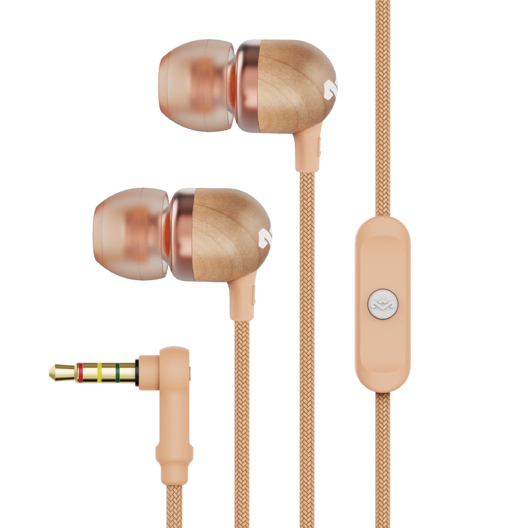 House of Marley Smile Jamaica Wired Earphones with 9.2mm Driver - Sustainably Crafted Earbuds, Tangle-Resistant Cable, In Ear Headphones with In-Line Microphone for Music & Calls - AUX - Copper