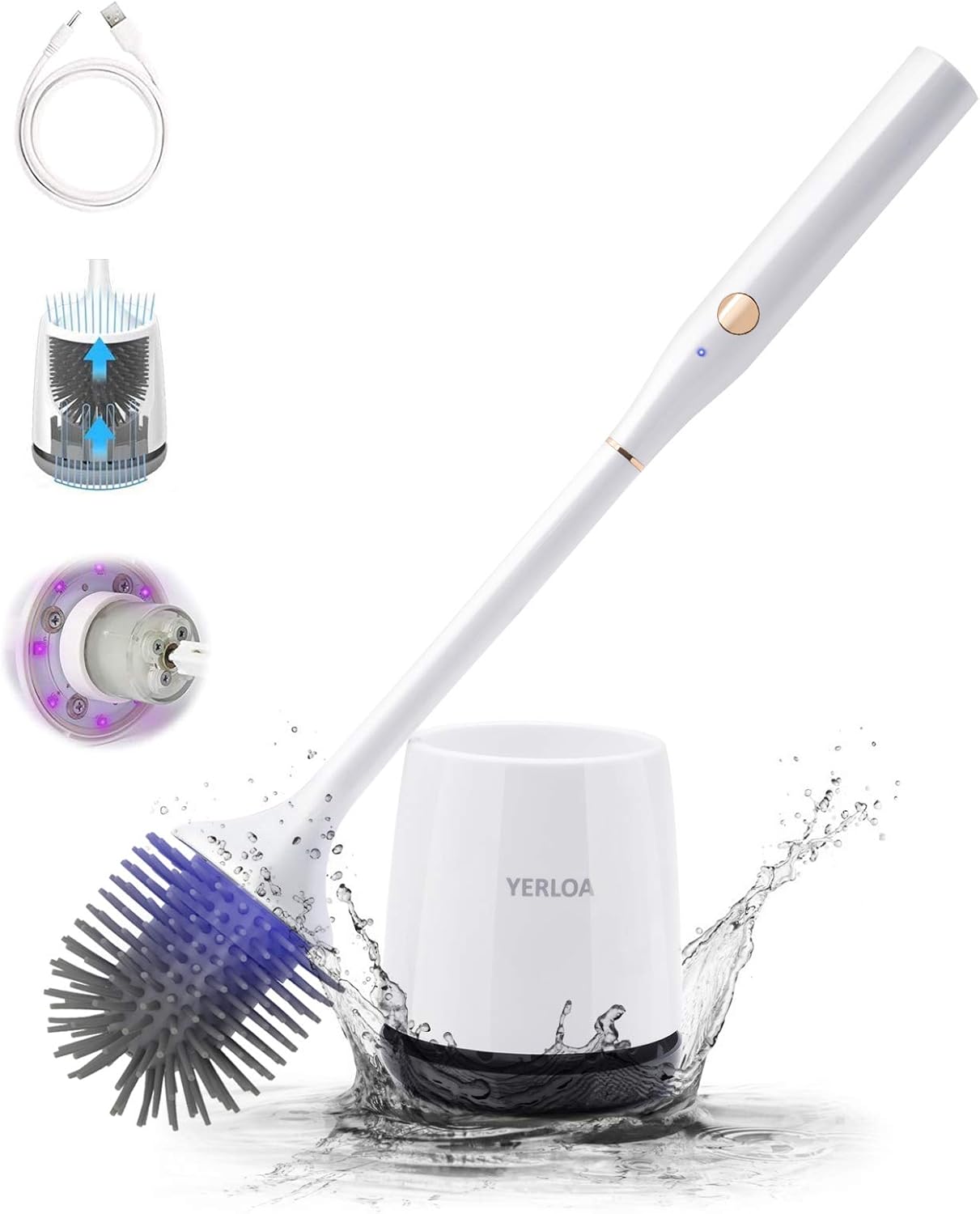 Yerloa Electric Toilet Brush and Holder Deep Cleaner Silicone Toilet