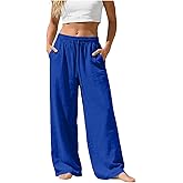 Wide Leg Linen Pants Women Summer Loose Beach Pants for Women Vacation Lightweight Straight Leg Trousers with Pockets