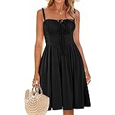 YIOYOLA Womens Summer Mini Corset Casual Dresses Spaghetti Straps Lace Up Vacation Beach Sundress with Pockets