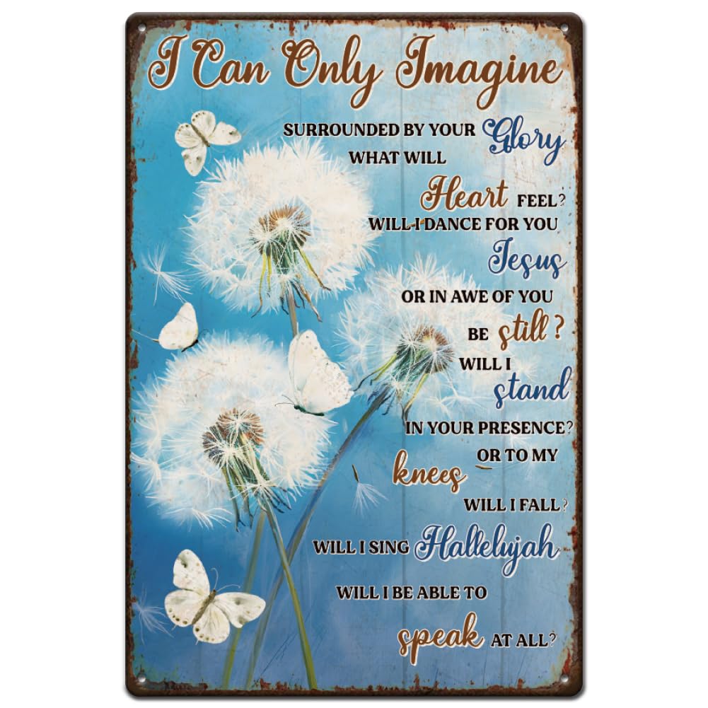 SUPERDANT Dandelion Metal Signs Flower Tin Signs Butterfly Flora Wall Plaques I Can Only Imagine Words Poster Art for Bedroom Living Room Home Vintage Decor 20×30cm