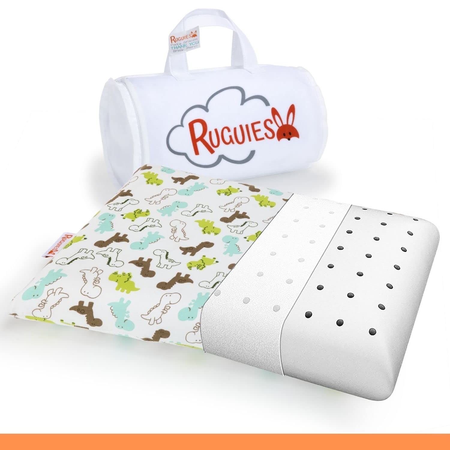 RUGUIES- Memory Foam Children's Pillow-Hypoallergenic and Breathable- Toddlers and Kids Cushion- 100% Cotton Washable Cover- Oeko-Tex- 1 to 10 years XL- 23"x13"x 2"or 3"- Travel Bag Included.