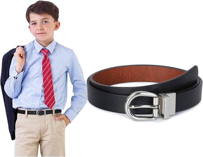 Boys Reversible Belt SUOSDEY Big Kids Leather Belt for