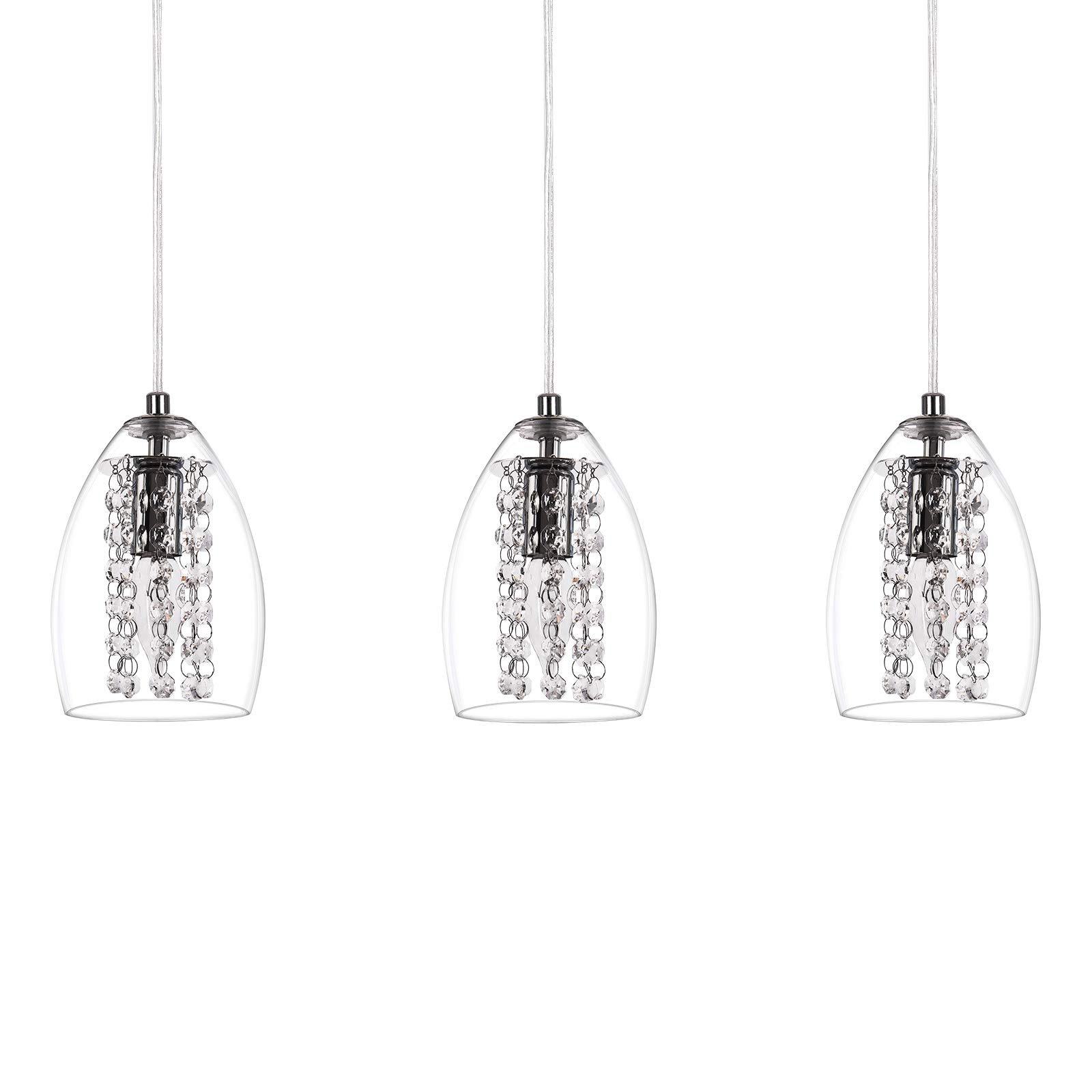 HUOKU Pendant Light Fixture Modern Glass Hanging Pendant Ceiling Lighting 3-Lights E14 Socket Loft Chandelier with Adjustable Cable for Kitchen Island Dining Room, Living Room, Restaurant, Bar