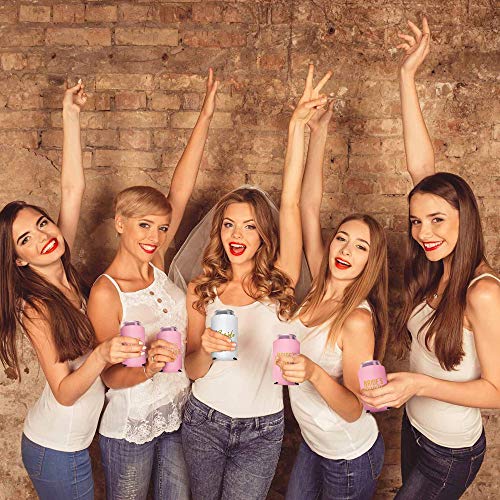 Coolies Can Coolers Insulated Collapsible Beer Soft Drinks Bottle Soda Can Sleeves (Bride & Bride Drinking Team) Durable Insulators Premium Quality for Bachelorette Party (Set of 12) White and Blush