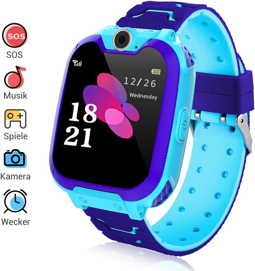 LYPULIGHT Kids Smartwatch, Smart Watch Phone with Music Player, SOS, 1.44 inch LCD Touchscreen Watch with Digital Camera, Games, Alarm Clock for Boys and Girls(PINK/BLUE) (Blue)