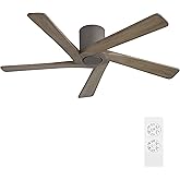 WINGBO 54 Inch Flush Mount DC Ceiling Fan without Lights, 5 Reversible Carved Wood Blades, 6-Speed Noiseless DC Motor, Hugger