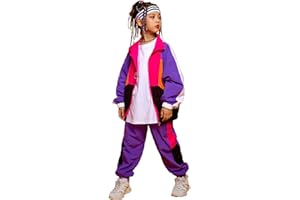 LOLANTA Boys' Girls' Color Block Jacket Track Pants Sets Hip Hop Dance Patchwork Clothes Unisex Streetwear