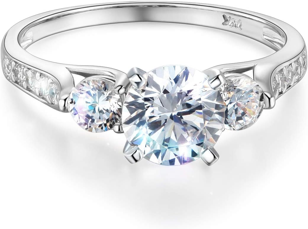 Wellingsale Ladies Solid 14k Yellow -OR- White Gold Polished CZ Cubic Zirconia Round Cut Three 3 Stone Engagement Ring with Side Stones