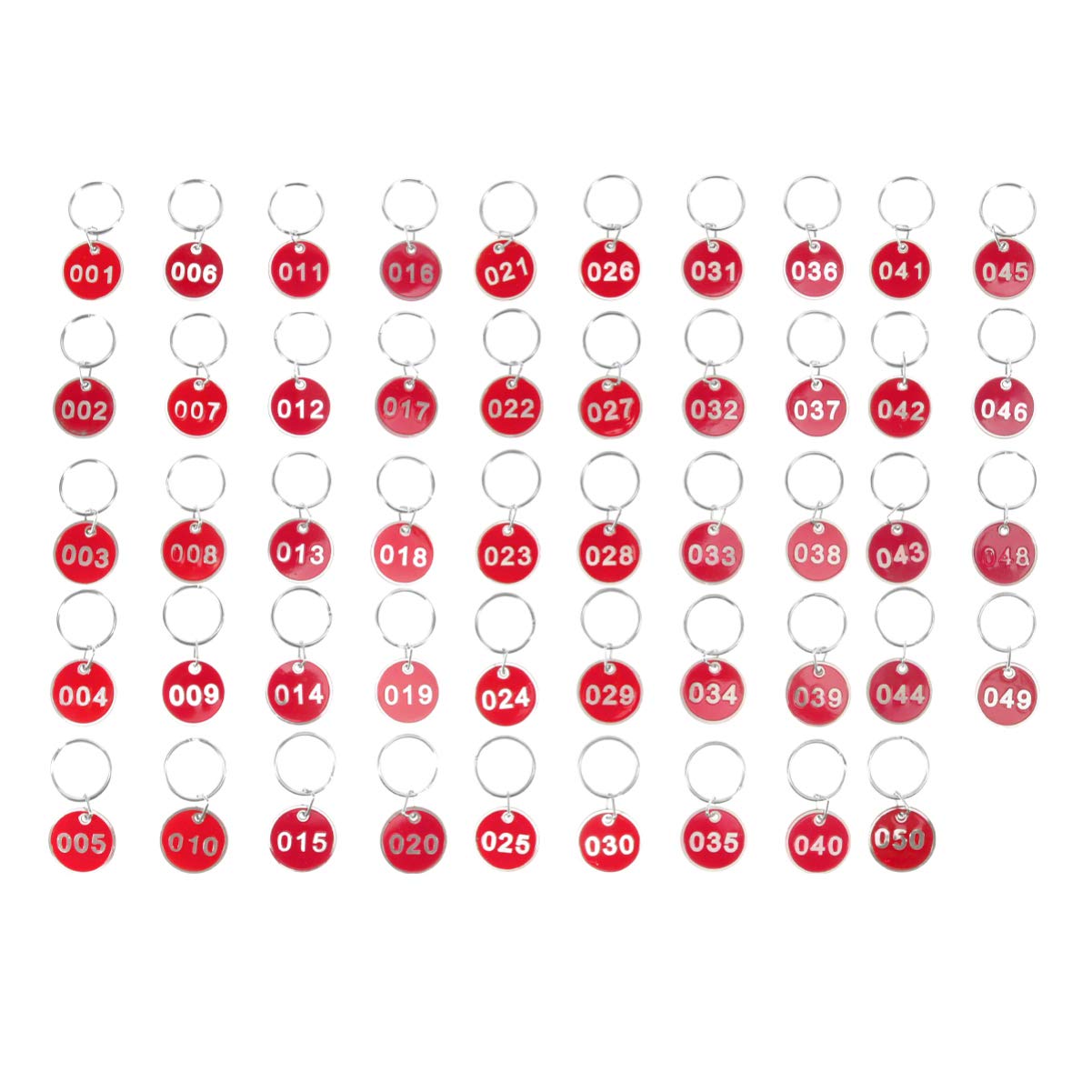 NUOBESTY Rings Set Stainless Steel Set Jewerly Set 50Pcs Number Key Chain Round ID Tags Numbers 1-50 Luggage ID Tags for Dormitory Keys House Lockers (Red) Metal Keychain Colored Tabs Round Labels