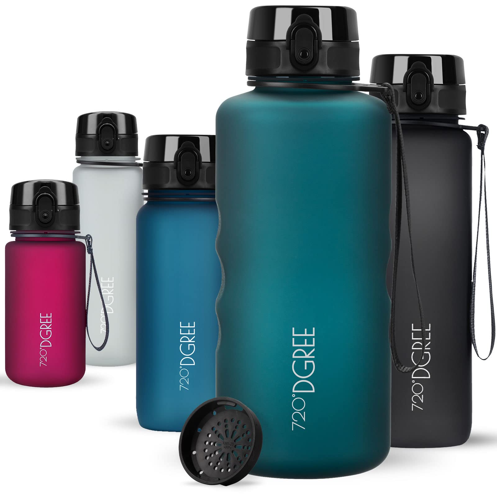 720°DGREE Water Bottle 2l “uberBottle“ softTouch +Sieve - BPA-Free, Leakproof, Reusable Drinking Bottle - XXL Sports Bottle for all Day Hydration, Gym, Fitness, Office, University, Hiking, Travel