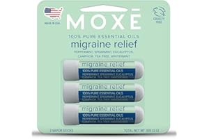 MOXE Migraine Relief Nasal Inhalers, Essential Oils for Headaches & Tension Relief, Portable Aromatherapy, Easy-to-Use, Pure & Undiluted, Peppermint, Spearmint, Eucalyptus, Tea Tree, USA Made, 3 Pack