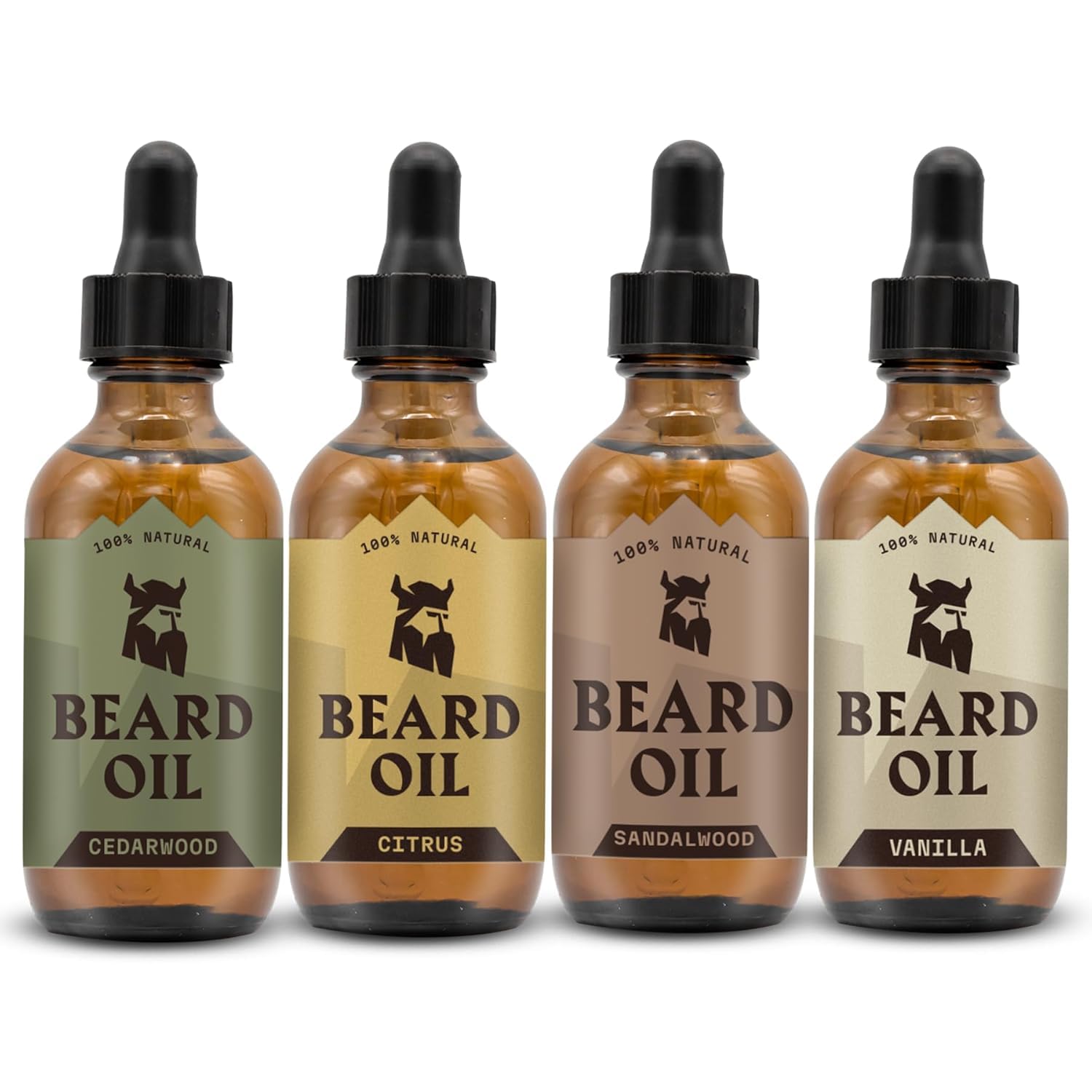 Striking Viking Beard Oil Variety Pack - 4 x 0.66 Fl Oz, Vanilla, Sandalwood, Cedarwood & Citrus - Hydration Boost with Tea Tree Oil - Promotes Fuller Beard Growth - Cedarwood & Vanilla Scent Fusion
