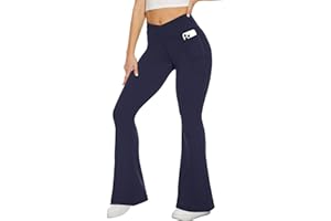 TNNZEET Black Flare Leggings for Women, Crossover Yoga Pants with Pockets Bootcut Flared Leggings