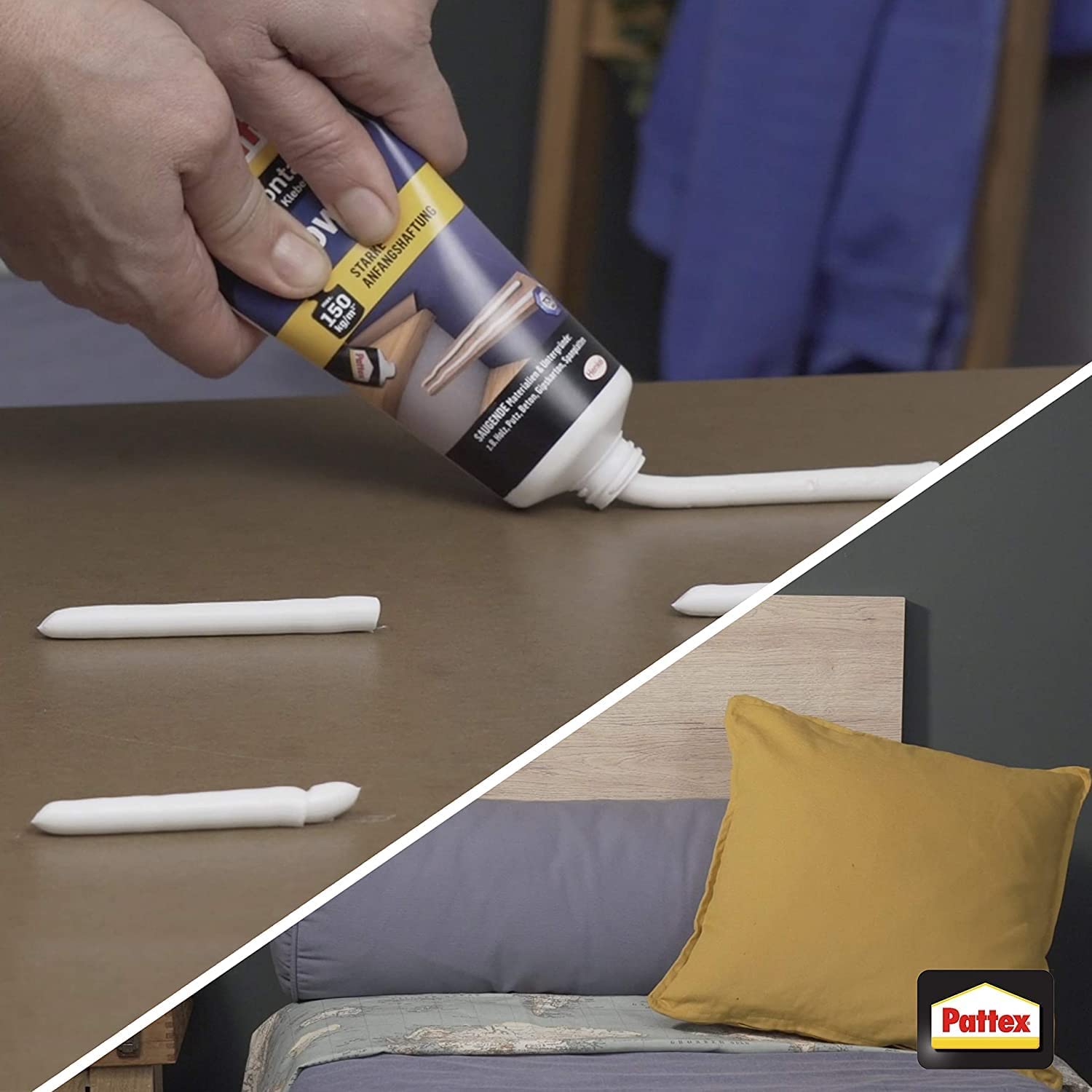 Pattex Montagekleber Power, Baukleber mit starker Anfangshaftung, Kraftkleber für saugende Materialien, Kleber für innen & außen, 1 x 250g 4