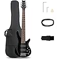 Ktaxon Bass Guitar 6 String Electric Bass Guitars, Beginner Bass Guitar with Professional H-H pickup, 3 Way Pickup Selector, Premium Cable, Unique Body Design for Beginner (Upgraded Black)