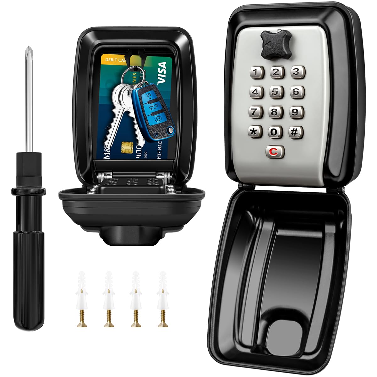 Faneam Key Safe Wall Mounted, Extra Large Key Lock Box Outdoor with 12-Digit Combination, Waterproof Key Storage Box with Cover, Heavy Duty Aluminium Keysafe for Home Garage Office School (Grey)