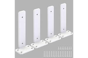 SANBEETO Floating Shelf Brackets upgraded, 8 inch, White Heavy Duty Iron Shelf Brackets, Industrial Modern Floating Shelf Support for Wall Mount Shelves,Wide Brackets ,4 Pack, Support DIY(5mm Thickening Type).