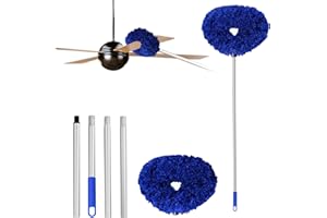 Heonay Ceiling Fan Cleaner Duster Reusable Microfiber Ceiling Fan Blade Cleaner Removable Duster with Extension Pole Adjusts 13 to 49.7 Inch for Cleaning Walls Furniture Door Window Top (Dark Blue)
