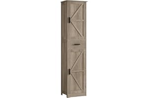 FIONESO 67.1" Tall Storage Cabinet with 6 Shelves & 1 Drawer, Linen Cabinet with Adjustable Shelves, Narrow Cabinet for Living Room, Kitchen, Rustic Oak