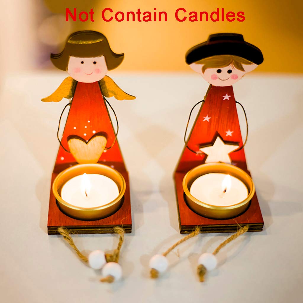Christmas Candle Holders Bulk Cute Angel Elf Boy&Girl Shape Red Wooden