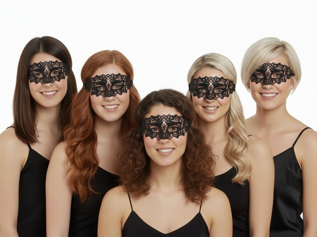 Komonee 5 x Black Lace Mask Adult Halloween Venetian Masquerade New Years Eve Eyemask Costume Party Unisex Fancy Dress Outfit