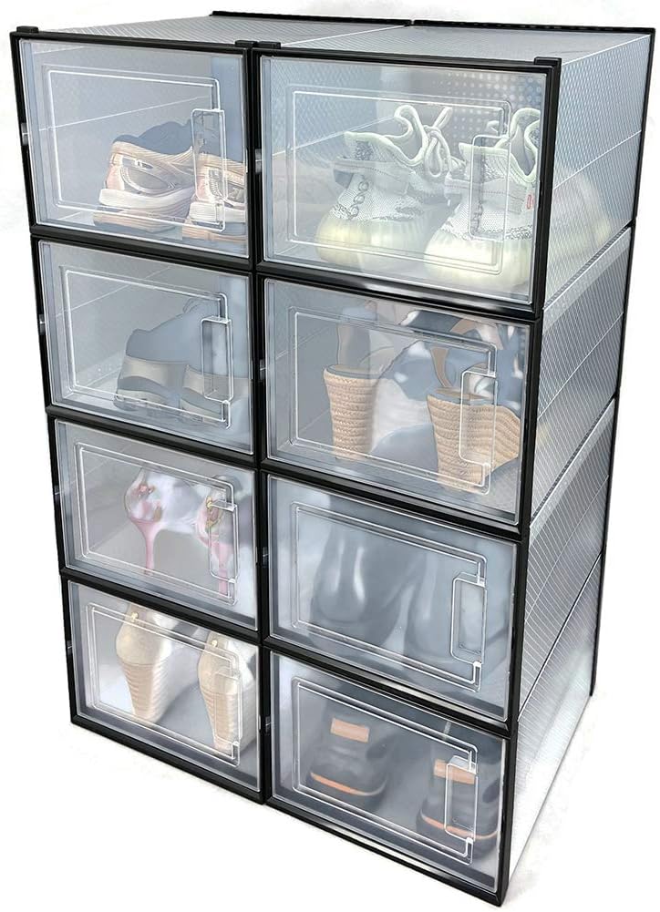 OnDisplay Clik Stackable Interlocking Shoe Box System (Large Clear/Black, Set of 8)