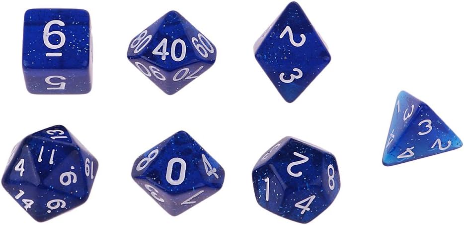 Hellery 7pcs Premium Glitter Polyhedral Role Playing Gaming Dice For Tabletop RPGs - Navy Blue, as described