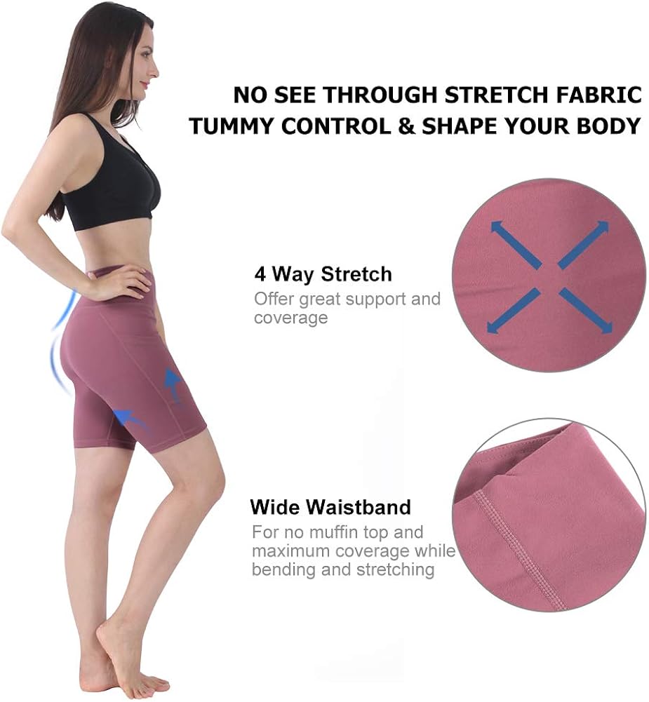 JPGO Yoga Shorts for Women, High Waist Stretch Athletic Home Gym Workout Running Biker Shorts with Pocket: Clothing