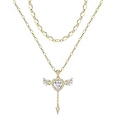 MEIITRUE Angel Heart Initial Necklaces for Women,14K Gold Plated Cubic Zirconia Love Letter Necklace with Movable Wings Dainty Layered Custom Name Pendant Personalized Chain Stackable Jewelry Valentine's Day Gift
