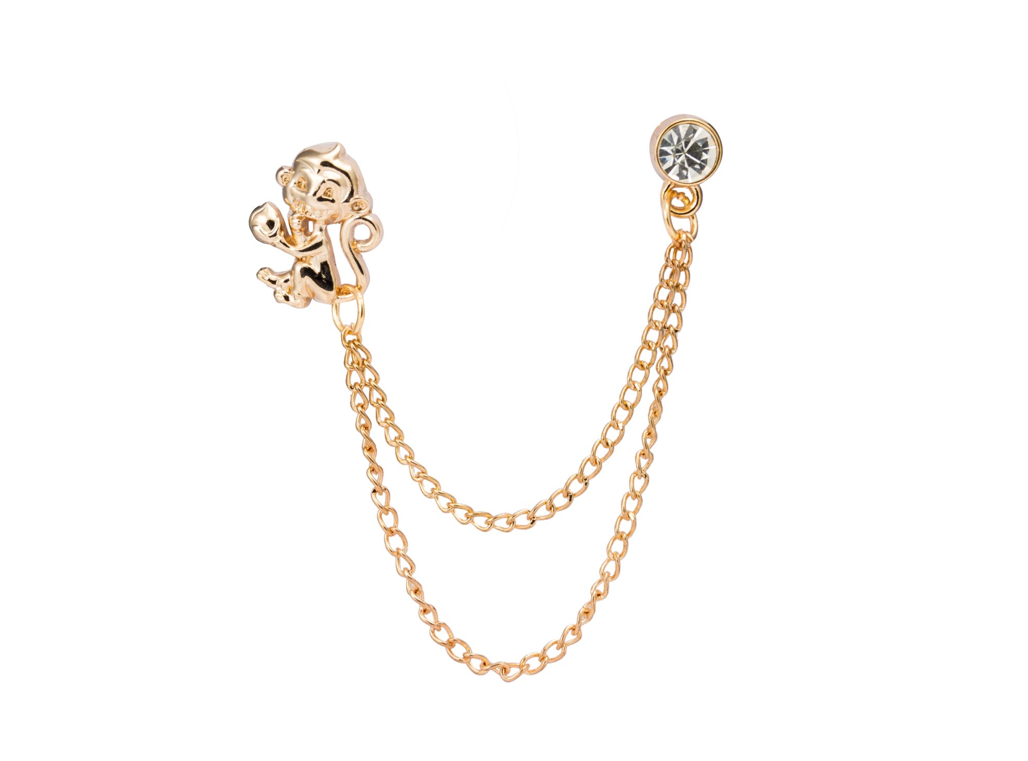 Brooch Lapel Pin for Men Gold Lucky Monkey with Hanging Chain Lapel Pin Badge Coat Suit Wedding Gift Party Shirt Collar Accessories