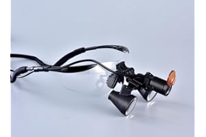 (2.5X 3X 3.5X Optional) Songzi Optics Black Frame Binocular Surgical Dental Loupes and Led Headlight Come with a Yellow Fliter (Working Distance :(440-540 mm) L, Magnification 2.5X)