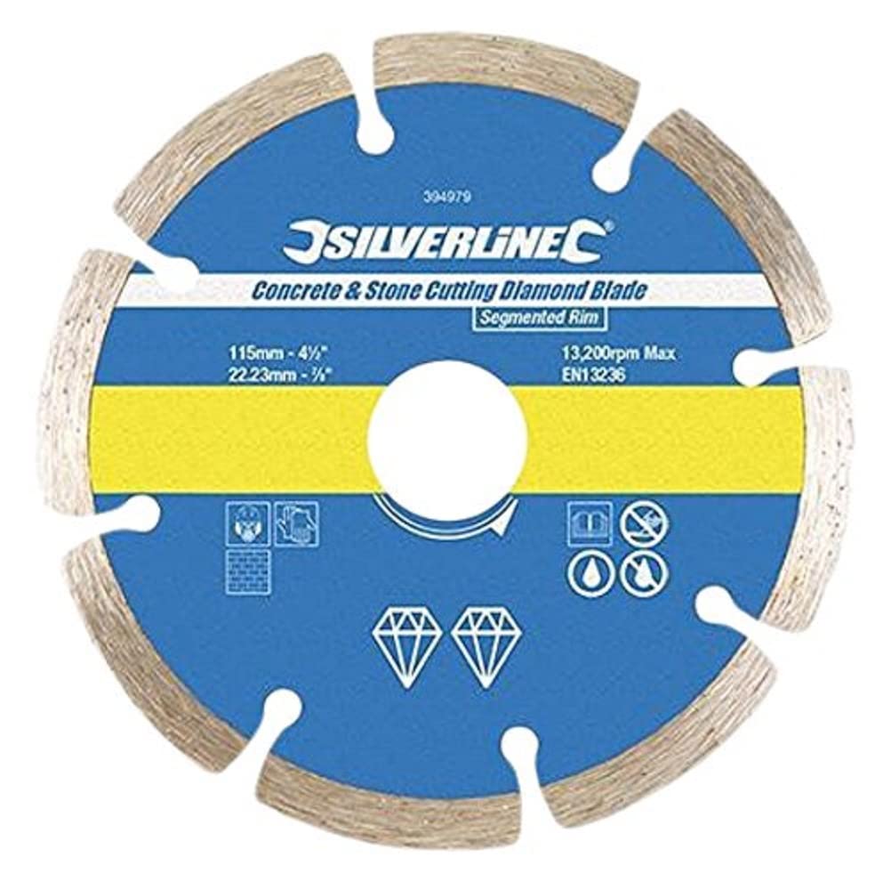 Silverline 633624 Concrete and Stone Cutting Diamond Blade 125 x 22.23 mm Segmented Rim