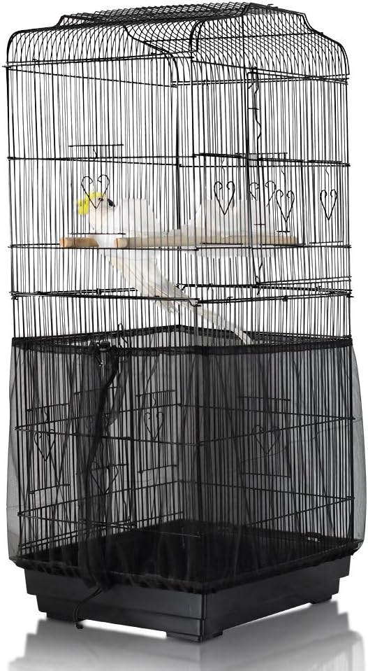 ASOCEA Universal Birdcage Cover Bird Cage Seed Catcher Parrot Cage Mesh Skirt Birdseed Nylon Net Guard Extra Large - Black (Not Include Birdcage): Kitchen & Dining