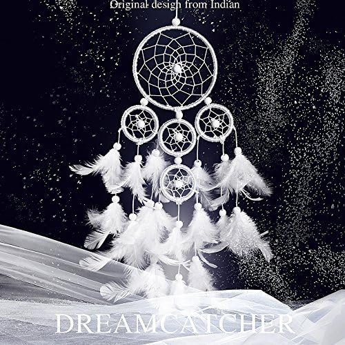 Sunnyillumine Forest Dreamcatcher Gift Handmade Dream Catcher Indian Peacock Dreamcatcher Wind Chimes Indian Style Feather Pendant (Pure White feather)