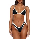 Roevite Women's Sexy String Bikini Set Halter Neck Two Piece Swimsuit Cheeky High Cut 2 Piece Swimwear