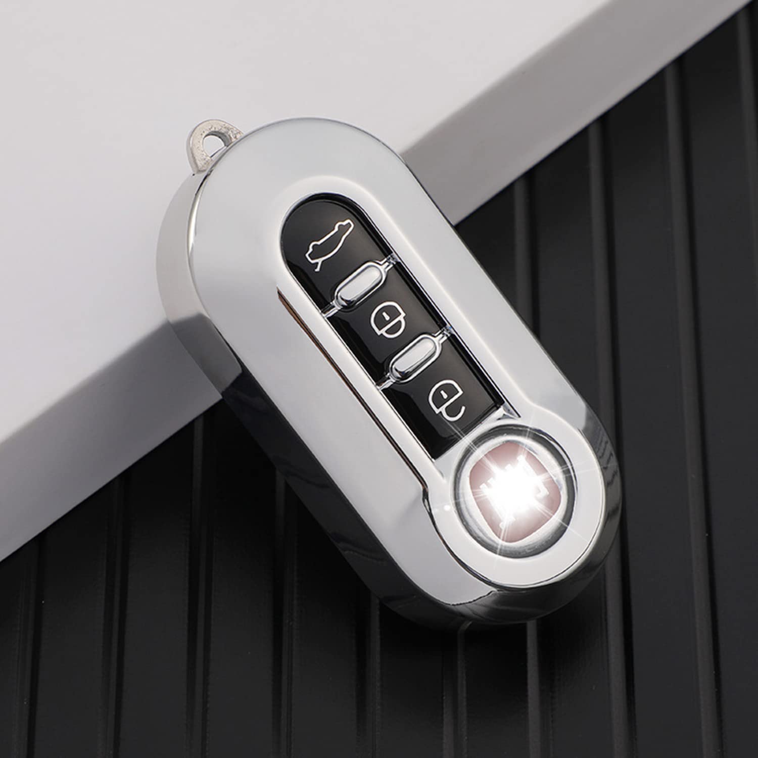 HooRLZ Fiat TPU Key Fob Cover For Fiat 500 Brava Bravo Doblo Ducato Fiorino Punto Panda Palio Qubo Scudo Sedici Stilo Lancia, 3 Button Fiat Key Protection Cover Fiat Key Cover Silicone - Silver