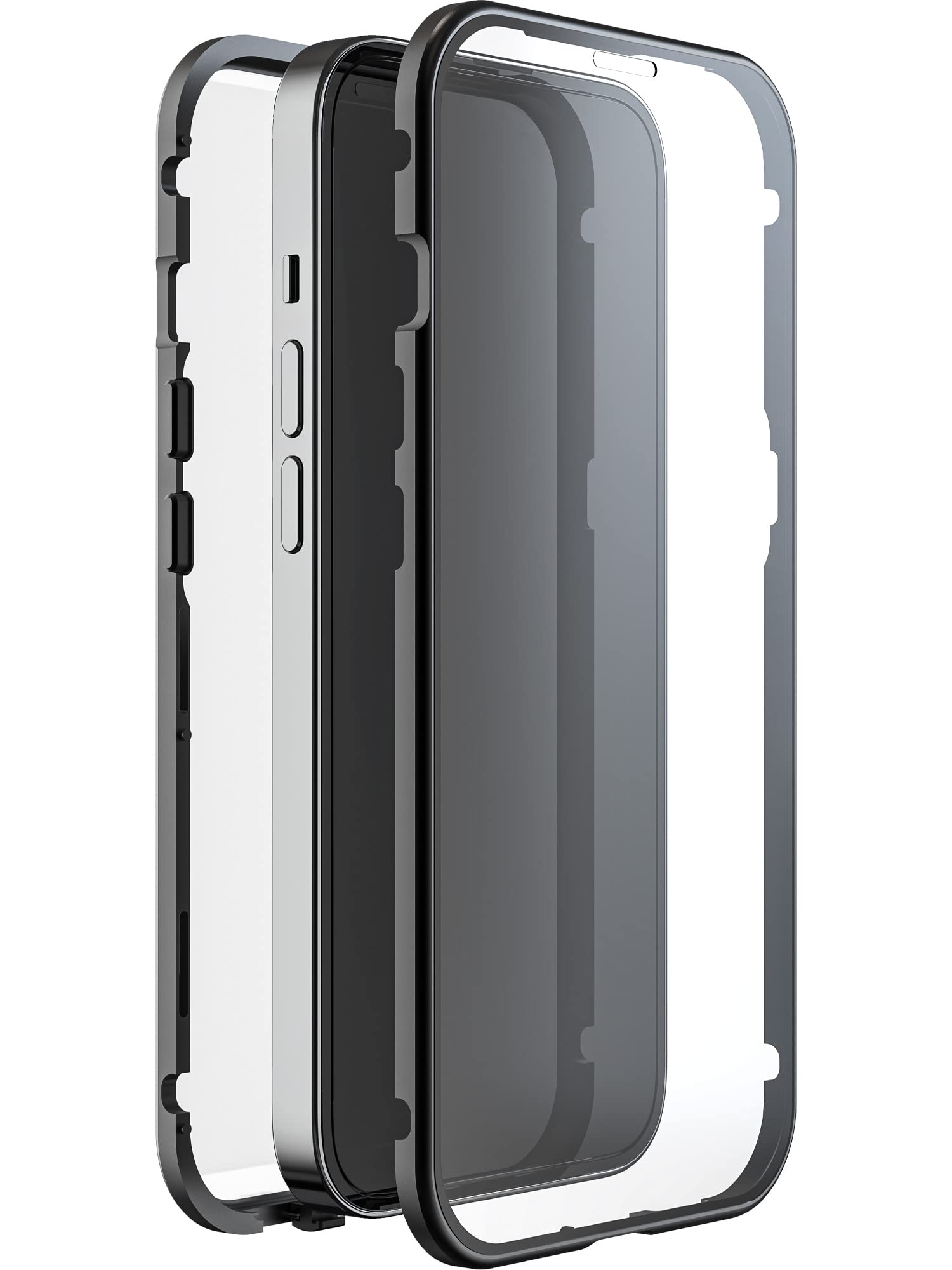 Black Rock - 360 degree glass case suitable for Apple iPhone 14 Pro I mobile phone case, magnetic closure (transparent with black frame)