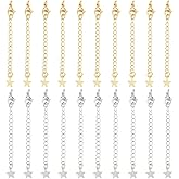 Beebeecraft 20Pcs Necklace Extenders 18K Gold & Platinum Plated 2 Colors 70mm Extender Chain End Chains with Lobster Claw Clasps and Star Chain Tabs for Jewelry Making