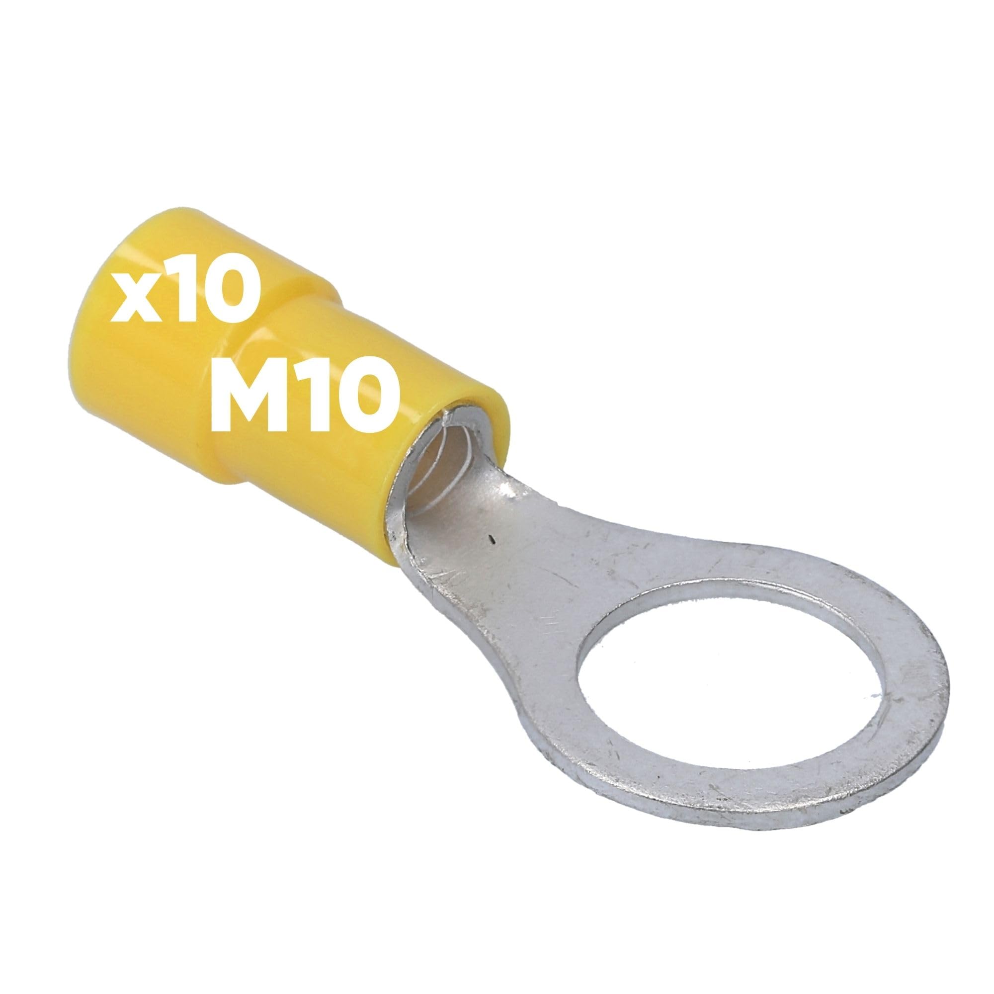 Kalitec Yellow Copper Ring Terminal 4-6 mm² M10 I Partially Insulated I PVC Collar I Cable Lug I Connector I Protects Electrical